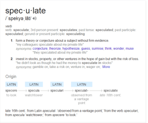 definition and etymology of "speculate"